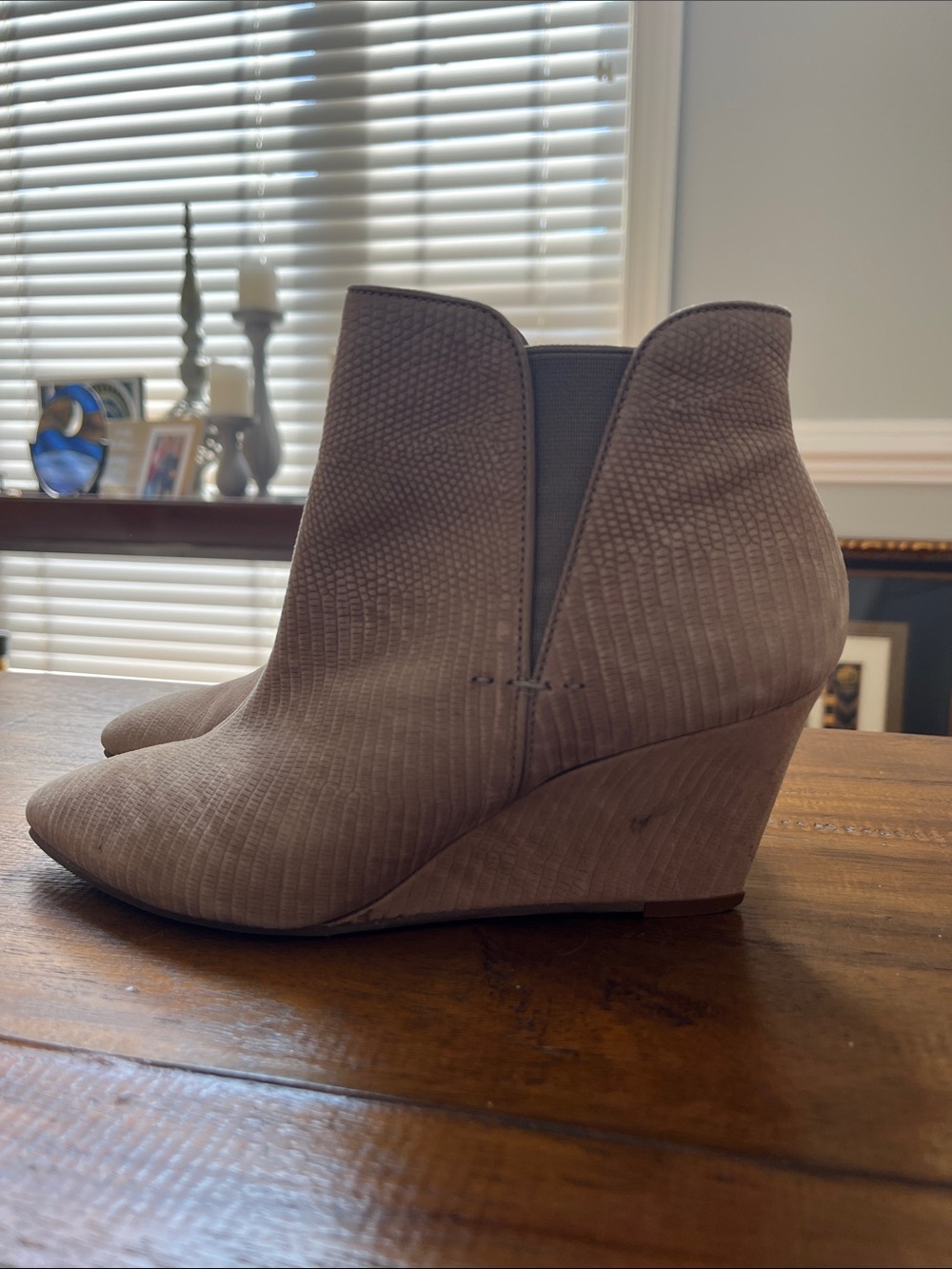 Steve Madden Taupe Textured Wedge Ankle Booties